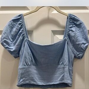La Hearts Light Blue Puff Sleeve Crop Top